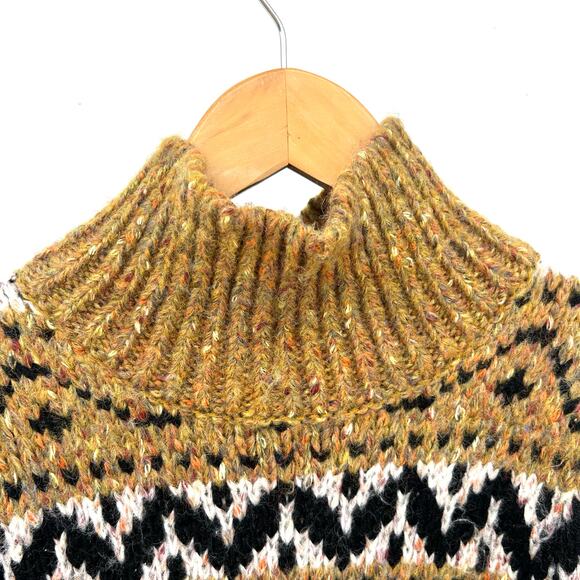 Zara Fair Isle Mustard Yellow Turtleneck Sparkle Holiday Sweater Small Wool - Picture 5 of 8